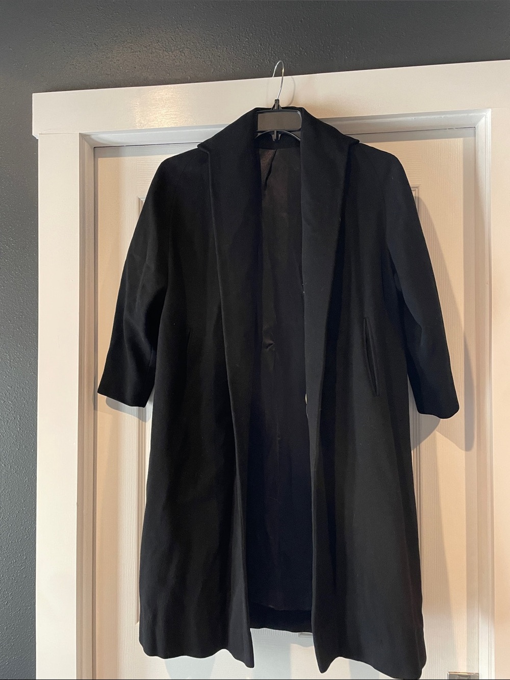 Vintage Einiger 100% Virgin Wool Black Open-Front Women’s Coat